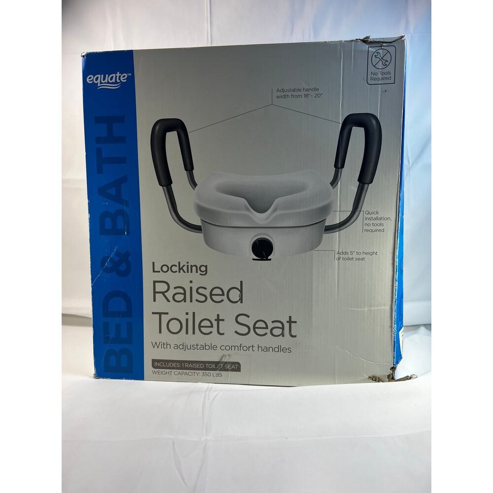 New Locking Raised Toilet Seat Equate IOB Adjustable Comfort Handles Homehealth